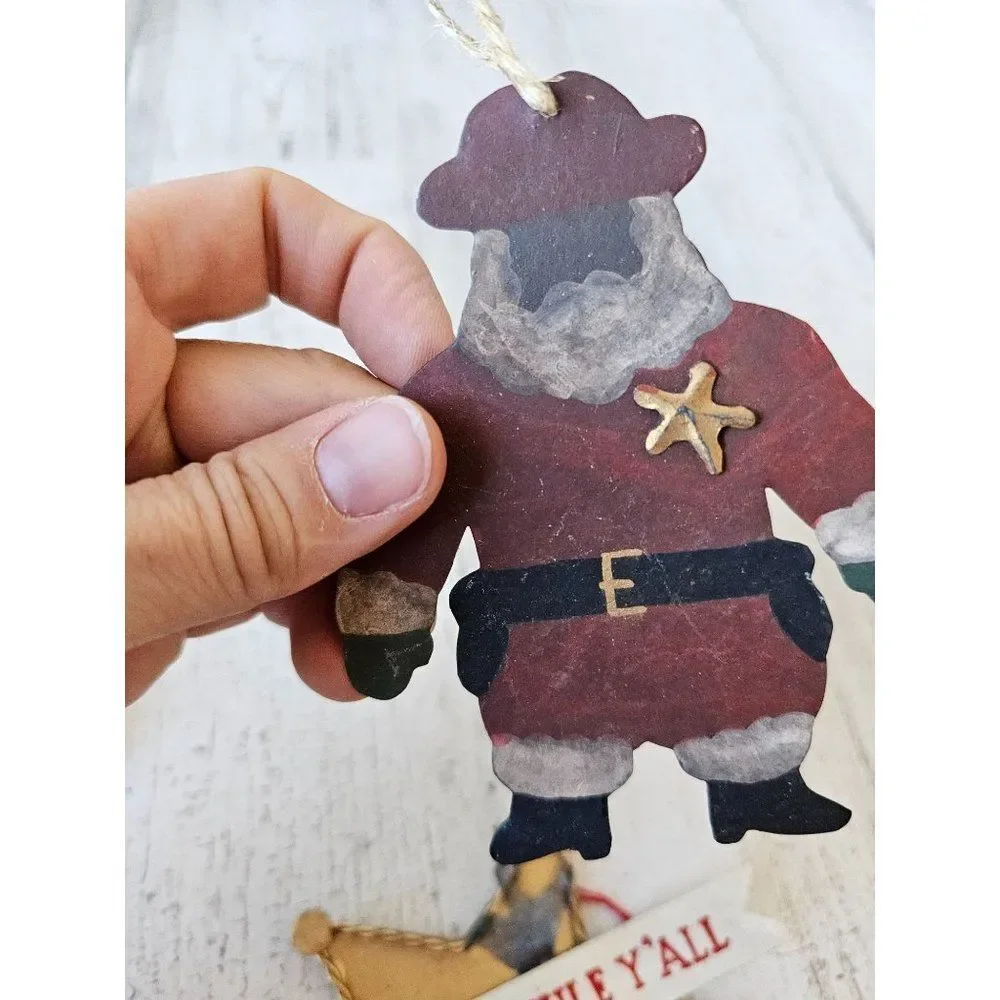 Vintage cowboy Santa‎ ornament Xmas tree badge Santa with badges